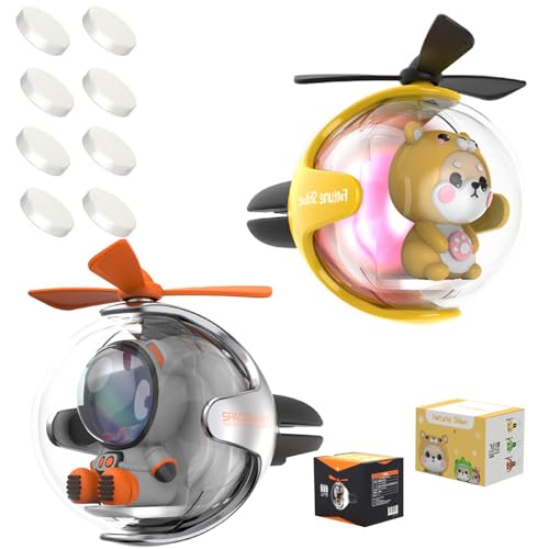 Image of 2Pcs Pilot Car Air Fresheners, Cute Car Vent Clip Air Freshener with 8 Fragrant Tablets Automotive Air Outlet Fan Diffuser, Automotive Interiors Vent Decoration (Yellow +Silver)