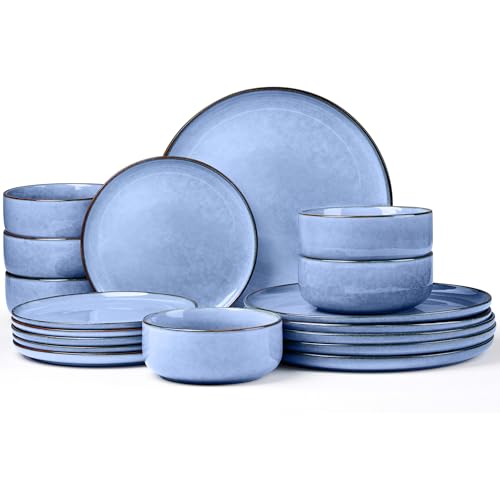 Joyfair Vajilla reactiva para 6 personas con 18 piezas, de gres, resistente a los arañazos, con platos llanos, platos de postre, cuencos de cereales,