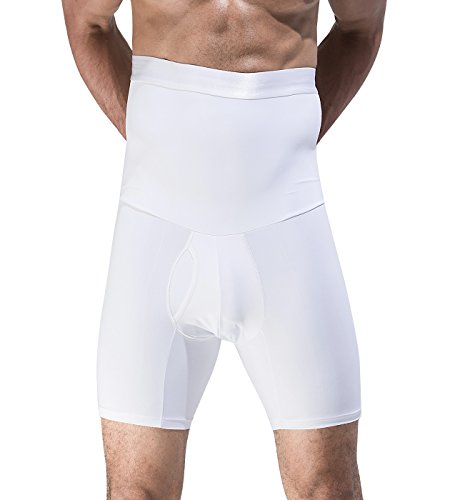 NOVECASA Pantalones Cortos de Compresión para Hombre con Faja Moldeadora Abdominal Plano Calzoncillos Reductoros Elásticos Shapewear (L(60-80kg), Blanco)