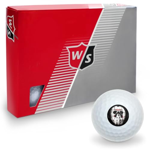 Friday The 13th Jason Mask Wilson Golf Balls 12 Pack, Regulation Size Full Color Premium Golf Balls