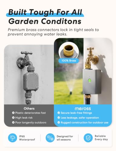 Image of meross WiFi Water Timer for Garden Hose, Brass Inlet & Outet, Rain Skip | WiFi Sprinkler Valve for Lawn, Garden, Yard & Automatic Irrigation System, Work with Apple Homekit, Alexa & Google Assistant