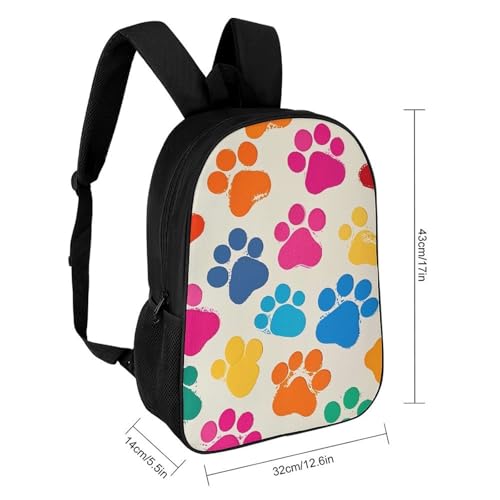 Heavy-Duty 17 Inch Backpack with Side Pockets, Colorful Dog Paw Prints Print Durable Backpack Ideal for Travel, And Outdoor Adventures2