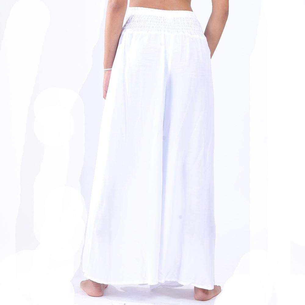 LOFBAZ Women's Extra Wide Leg Palazzo Pants Yoga Lounge Hippie Harem Flowy Trousers Ethnic Tribal Elastic Waist Loose Indian Vintage 60s 70s Slacks - Solid White - L