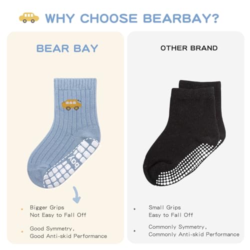 Image of 9 Pairs Toddler Non Slip Cotton Crew Socks with Anti-slip Dots for Infant Baby Boys Girls Dark Blue
