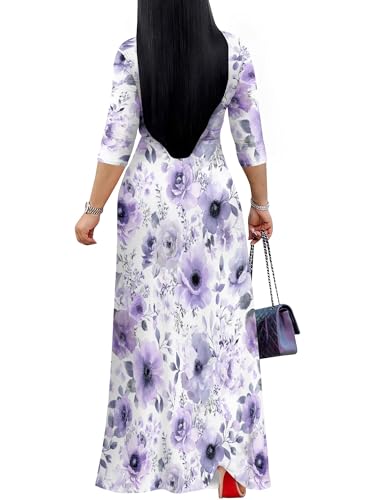 Image of Plus Size Maxi Dress for Women V Neck 3 /4 Sleeve Wrap Dress