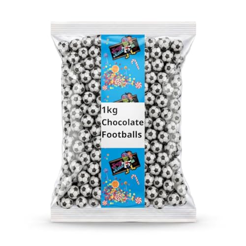 Krazy Kandi Chocolate Footballs 1kg Bulk Bag Individually Wrapped Foil Milk Chocolate Balls | Nostalgic Party Bag Fillers and Sweet Table Treats