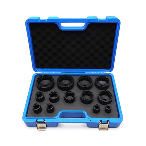 VEHIRETL 13pcs Grooved Lock Nut Socket Set with Internal Teeth, Spindle Nuts Socket Kit Ball Joints Axle Locknut Remove Install Locking Hub Socket for KM KML HM HML HMLL Groove Nut with 1/2'' KM0-KM12