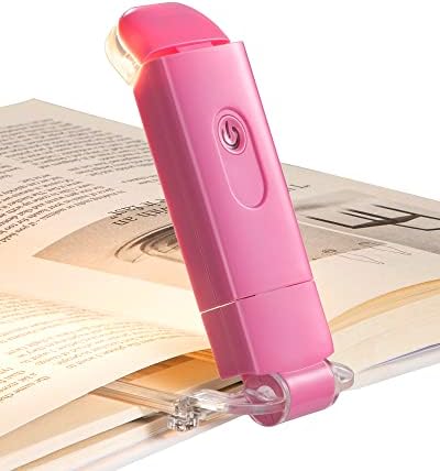 DEWENWILS Amber Book Reading Light, USB Rechargeable Book Light for Reading in Bed, Blue Light Blocking, 4 Brightness Adjustable for Eye Care, LED Clip On Book Lights for Kids, Bookworms (Pink)
