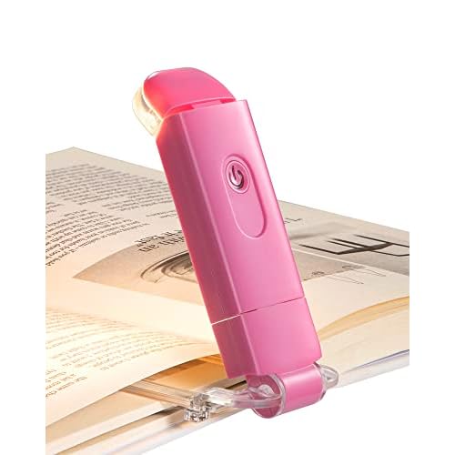 DEWENWILS USB Rechargeable Book Reading Light, Warm White, Brightness Adjustable, LED Clip on Book Lights for Reading in Bed, Car Reading Light for Kids, Bookworms (Pink)