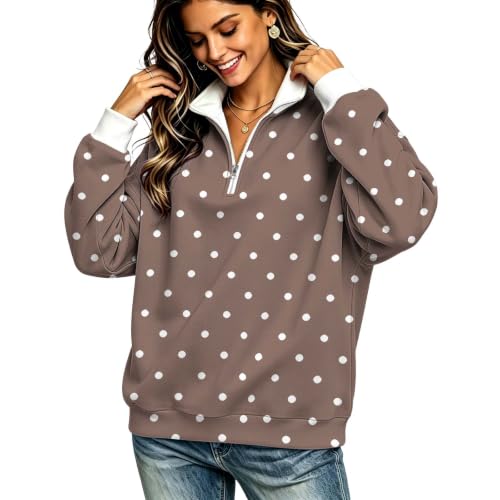 Polka Dot Sweatshirt Women 1/4 Zip Fleece Collared Casual Pullover Top - image 5
