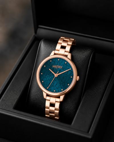Image of Matrix Daisy Collection | Analog Watch for Women | Rose Gold Bracelet Strap | Premium Blue Dial | Stylish & Modern