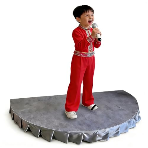 Image of Modular Kids Stage Platform, Semi Circular Portable Stage Platform with Stage Mat and Stage Skirt, Non Slip for Wedding, Speaking and Singing, Loading 1300lbs(Gray,150cm /59in)