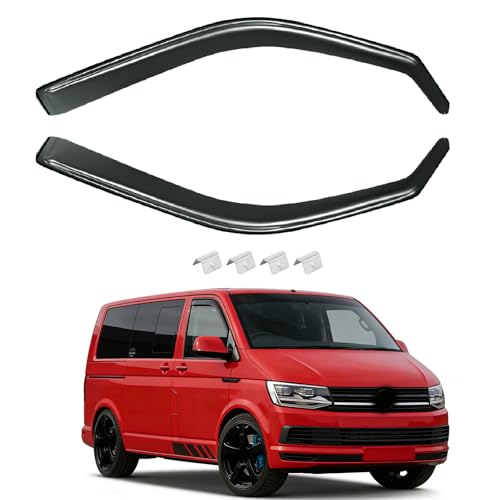ISINEVER Windabweiser Regenabweiser kompatibel mit VW T5 2003-2015 & T6 ab 2016 Selbstklebend Tape-On Autofenster Regenschutz Regenabweiser Deflektoren 2-TLG Set Rauchgrau Vorne Aerodynamisch