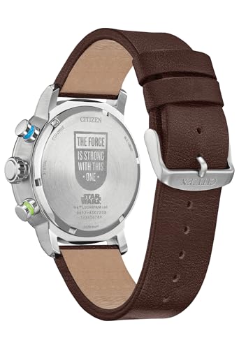 Image of Citizen Men's Eco-Drive Star Wars Luke Skywalker Chronograph Stainless Steel Watch with Brown Leather Strap, Blue Bezel, 44mm (Model: CA0768-07W)