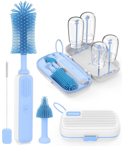 Image of Yasew Electric Baby Bottle Brush Cleaner - Baby Bottle Brush Safe BPA-Free Silicone, 360° Efficient Cleaning with One Button, Long-Lasting 2000 mAh Battery, Travel-Friendly Storage Box for Outdoor Use