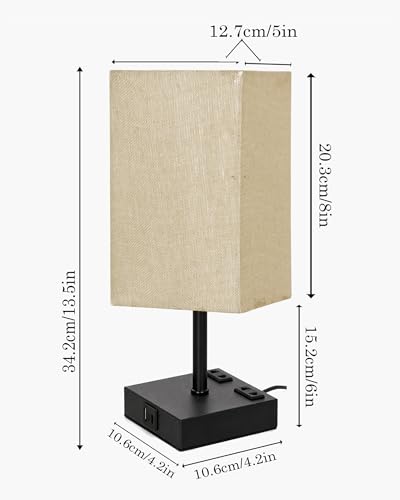 Image of Homesake Touch Table Lamp with USB A + Type C Charging Ports Dual AC Outlets, Touch Control, Medium Size, Bulb Included Night Stand, Bedside Desk Light Bedroom Living Room Office, (Jute Rectangle)