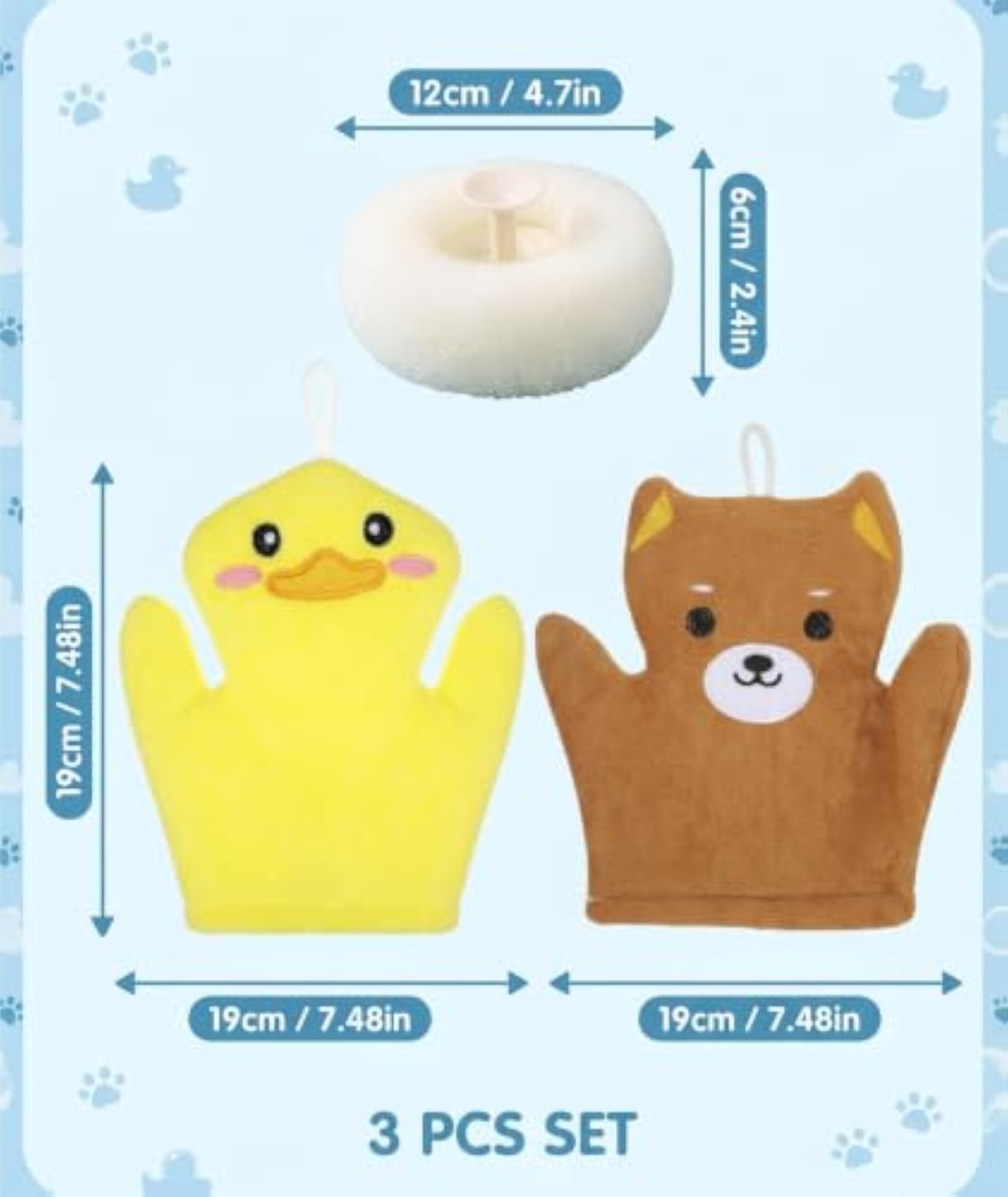 3PCS Loofah for Kids, Soft Bath Sponge with Design