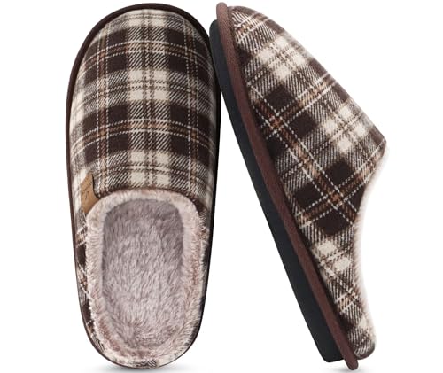 Image of COFACE Mens Cozy Memory Foam Scuff Slippers Casual Slip On Warm House Shoes Indoor /Outdoor Sandal Slippers With Arch Support Rubber Sole Size 7-15