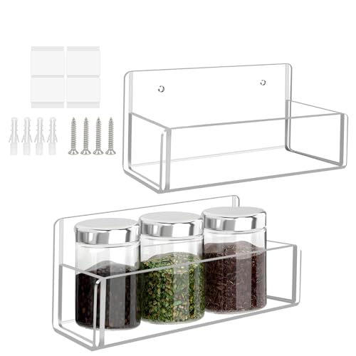 Estante de especias de pared, organizador de estantes de especias, organizador de estantes transparentes de acrílico para estación de condimentos de apartamento, espacio de cocina, área de preparación