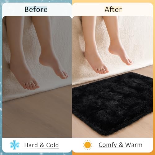 HOMORE Small Rugs for Bedroom 2x3 Feet Black Rug for Bedroom Bedside Soft Fluffy Area Rugs for Desk Indoor Entrance Door Mat, Small Runner Rugs and Carpets for Dorm Nursery