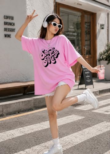 Image of London Hills Oversized Tshirt for Woman | t Shirt for Woman Oversized Fit Printed Round Neck | Tops for Woman's | Women t Shirt Loose Fit Drop Shoulder | t Shirts for Women | Western Tops