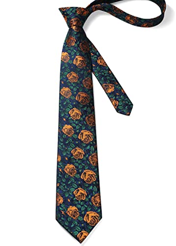 Image of HISDERN Men Floral Ties Woven Classic 3.4 inch Necktie Set Formal Tie Pocket Square for Wedding with Handkerchief Gift Box