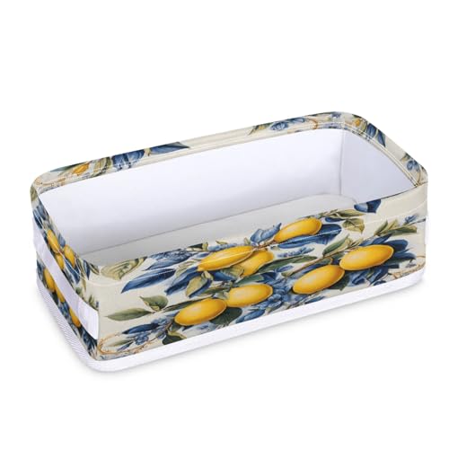 Tablerazzi Toilet Tank Topper Paper Basket with Handle, Lemon Vinatge Bathroom Storage Basket for Organizing, Small Fabric Storage Bins for Bathroom Decor