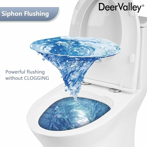 Image of DeerValley Compact One-Piece Toilet for Small Bathrooms, Dual Flush 0.8 /1.28 GPF, 900g MAP, Round Bowl, Soft-Close Seat, 12 inch Rough-In, Space-Saving Design