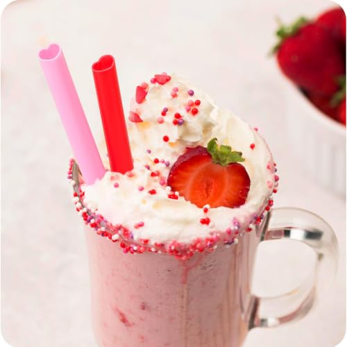 Image of 100pcs Heart-Shaped Ruby Red, Rose Pink Straws, Individually Wrapped (10mm)
