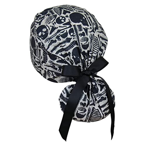 Image of Scrub Cap for Women and Men, Ponytail Scrub Caps, Working Hat, Head Cover with Ribbon Ties and Buttons, Long Hair