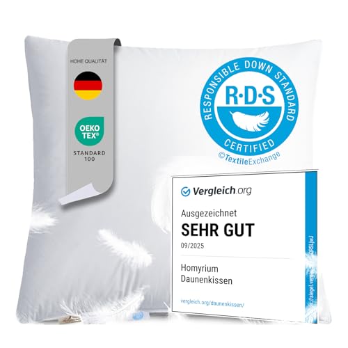 Homyrium Daunenkissen 80x80 Kopfkissen 80x80 Daunen Federkissen Dreikammer Kissen FÜLLUNG: außen 90% Daunen / 10% Federn; innen 100% Federn, 100%...