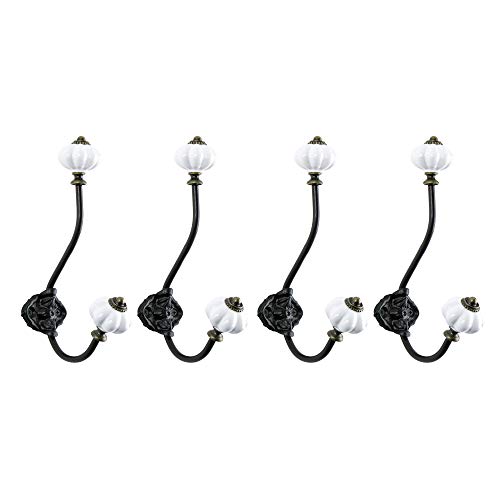 Nikky Home Crochet Mural Vintage en Métal avec Bouton en Céramique Citrouille Blanche, Paquet de 4 Cover