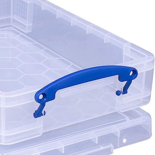 Image of Really Useful Box 4 Liter Plastic Stackable Storage Container w /Snap Lid & Built-In Clip Lock Handles for Home & Office Organization, Clear (2 Pack)