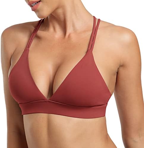 YEOREO Bella Sports Bra for Women V-Neck Strappy Criss-Cross Back Yoga Bra Padded Fitness Crop Top Wine XL