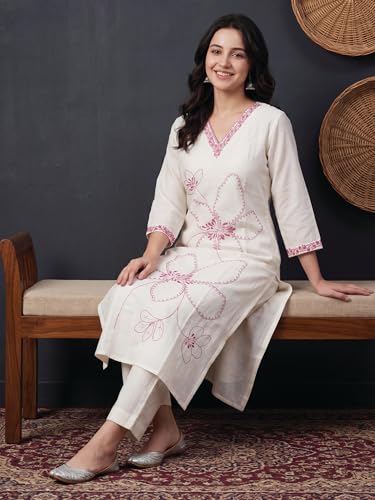 Image of INDO ERA Womens Silk Blend Printed Straight Kurta Pant Set (IESTR5624)