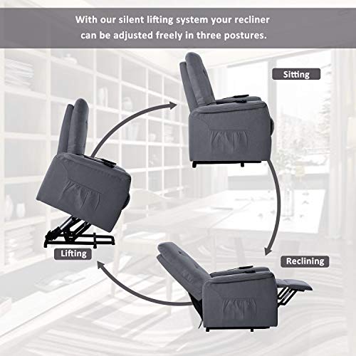 Power Lift Recliner With Massage & Vibration Electric Recliner Chair Massage Sofa Microfiber Fabric Living Room Chair With Side Pockets And Remote Control #TOP3