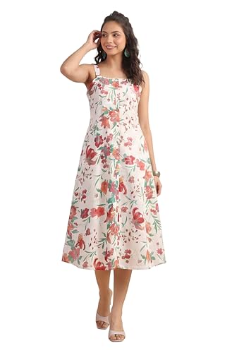 Image of Janasya Women's Cotton Floral Printed Gathered Dress