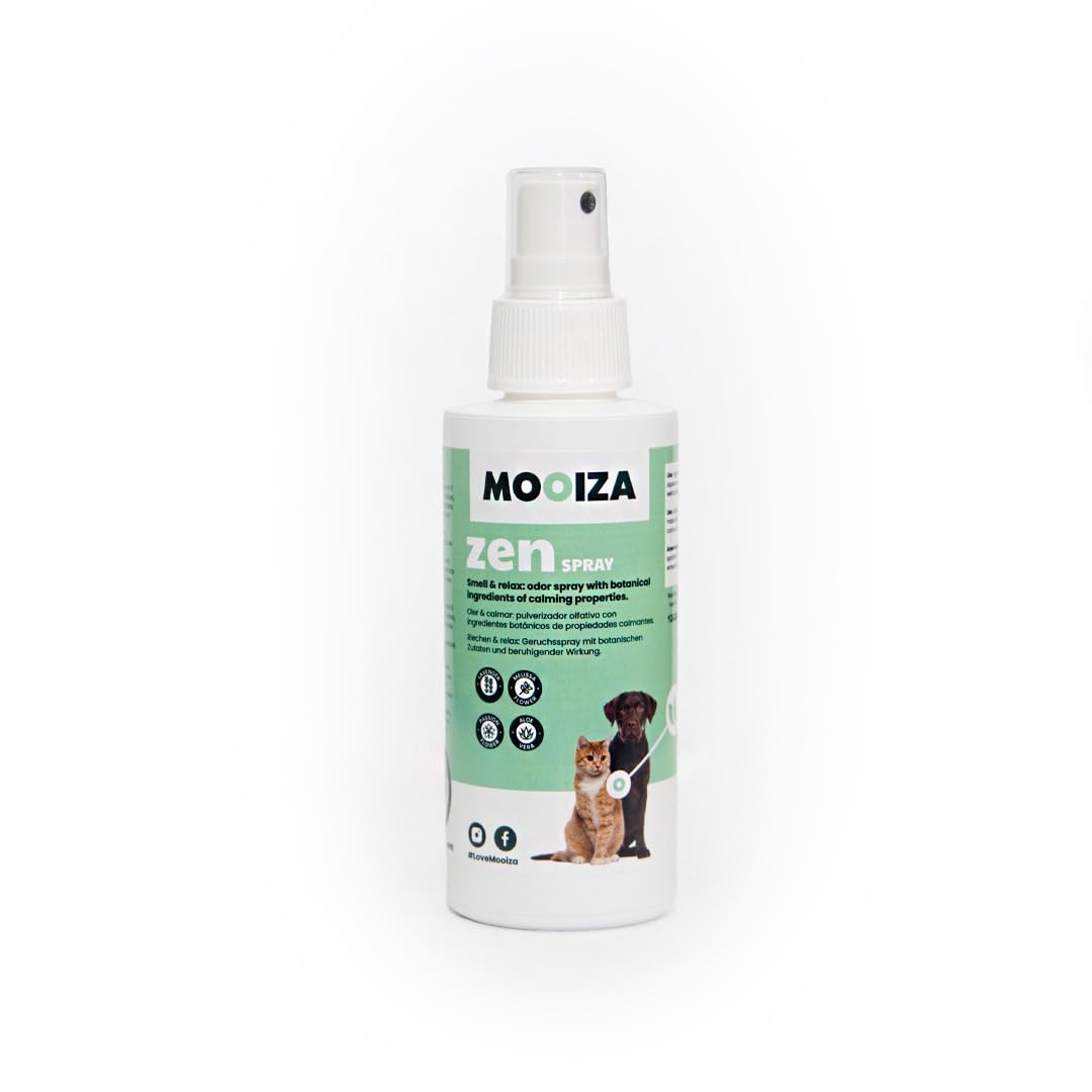 MOOIZA Zen - Spray Calmante Perros y Gatos, Relajante Perros, Calmante Ansiedad Perros, Antiestres Perro, Tranquilizador para Perros, Relajante Ansiedad Perros, Aroma Lavanda