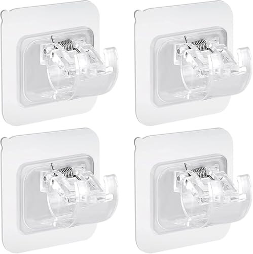 Bohoray 4Pcs Self Adhesive Curtain Pole Brackets No Drill Drapery Hook Holder Fixing Rod Holder Curtain Pole Wall Bracket Towel Rod Hook Home Bathroom Kitchen Hotel Towel Clothes Hanging (Clear)