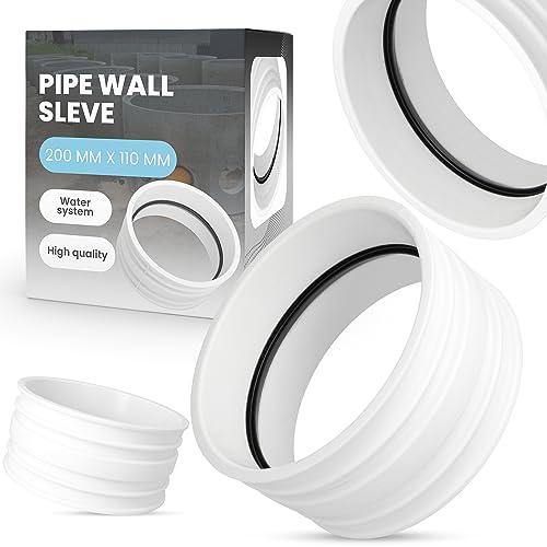 Manguito de Pared para Tubería 200x110 mm Protección para Tuberías de Desagüe de Residuos Ajuste Sellado Brida Collar Funda a través de Paredes Hormigón Duradero Polipropileno Incorporado
