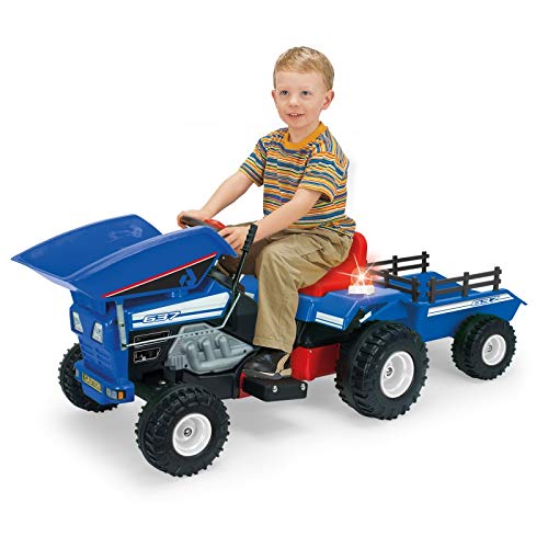INJUSA - Tracteur Électrique Jouet - Dump Trac 6V - Avec Remorque, Benne Basculante et Gyrophare - Vitesse 4-5 km/h - Pour Enfant Unisex de 3 Ans et Plus