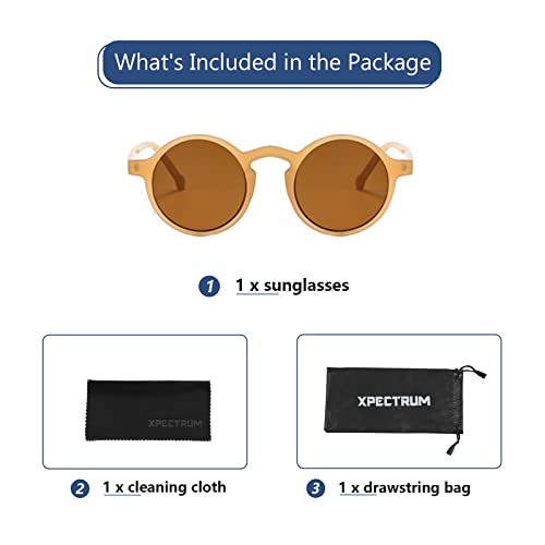 Xpectrum Lightweight Unisex Small Round Sunglasses Hippie Circular Plastic Frame Retro Lennon Style Boho Glasses (Sugar Brown, 47) #TOP5