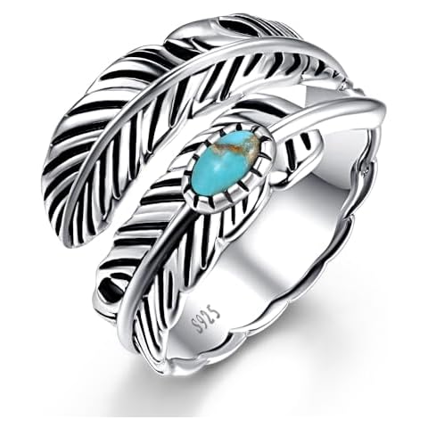 AVECON Adjustable Turquoise Feather Ring Cover