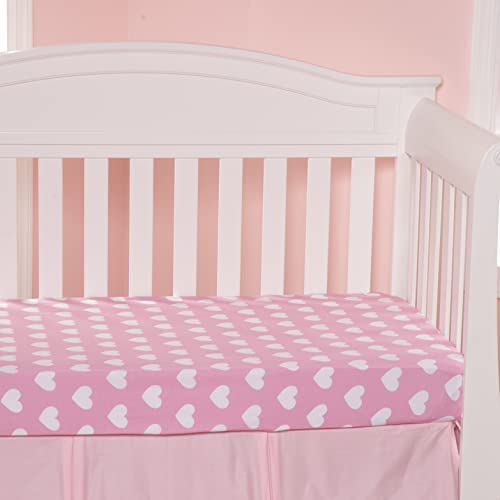Image of 2 Pack Fitted Crib Sheets for Girls in 100% Jersey Knit Cotton - Baby Girl Crib Mattress Sheets in Pink and Purple Heart and Polka Dot Designs by Everyday Kids; Sweet Baby Girl Nursery Theme
