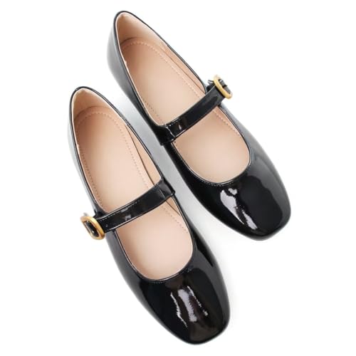 Stunner Women's Mary Jane Flats Fashion Round Toe Ballet Flats Comfort Slip On Flats Buckle Strap Dress Flats