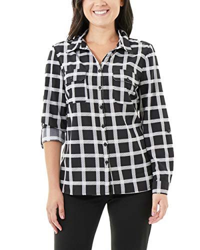 Ny Collection Printed Roll-Tab Sleeve Blouse #TOP21