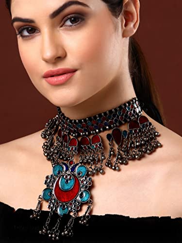Antique Ethnic Indian Silver Oxidized Afghani Ethnic Boho Tribal Gypsy Statement Necklace Jewelry3