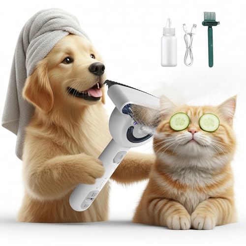 Dog brush for shedding & Cat Grooming Comb kit– Pet Steam brush with UV Sterilization, Rechargeable - Suitable for long-haired or curly-haired pets. Removes tangled hair