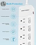 ROOTOMA Protecteur de bande de puissance avec interrupteurs individuels,6-Foot 14AWG Cordon à longue extension 1875W/15A Mont mural pour Bureau Dorm Home Theatre (6outlets-6ft)