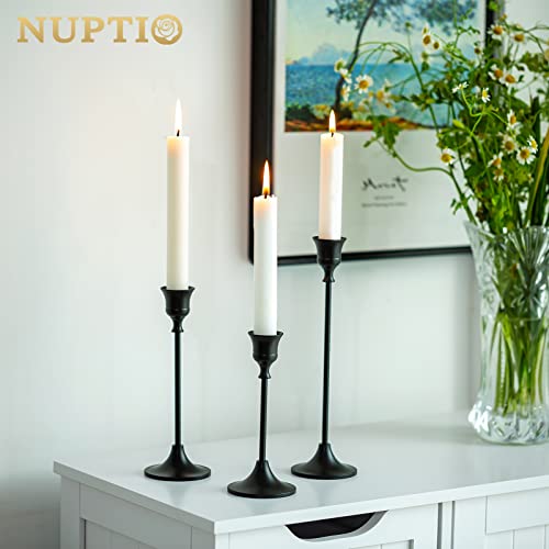 Nuptio Black Candle Holder Candlestick Holders Candle Sticks Holder Tapered Candle Holder Gothic Taper Candle Holders for Halloween Christmas Party Mantel Dinner Home Decoration 2 Sets(6 Pcs) - Thumbnail 2